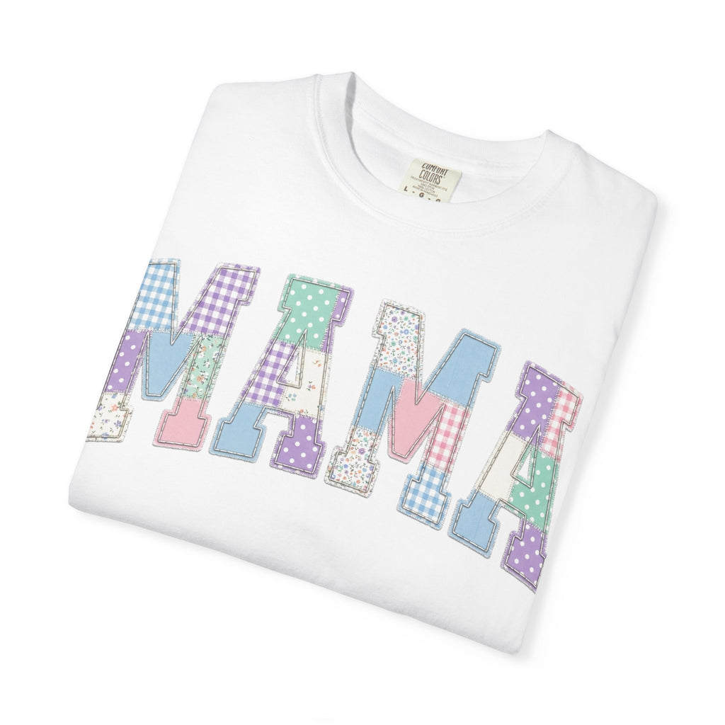 Mama Patchwork Shirt, Pastel Faux Applique Varsity Tee, Shabby Chic Mom Shirt, Mothers Day Gift