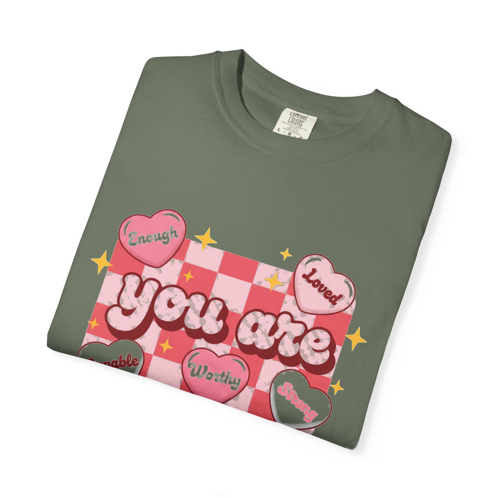 You Are Enough Pink Check Shirt, Affirmation Conversation Heart Tee, Valentines Shirt, Self Love Gift