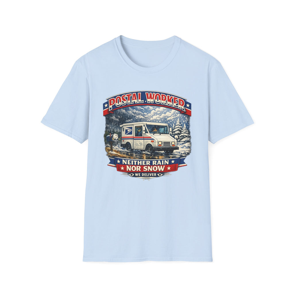 Postal Worker T-Shirt — "Neither Rain Nor Snow" Mail Carrier Vintage Winter Design