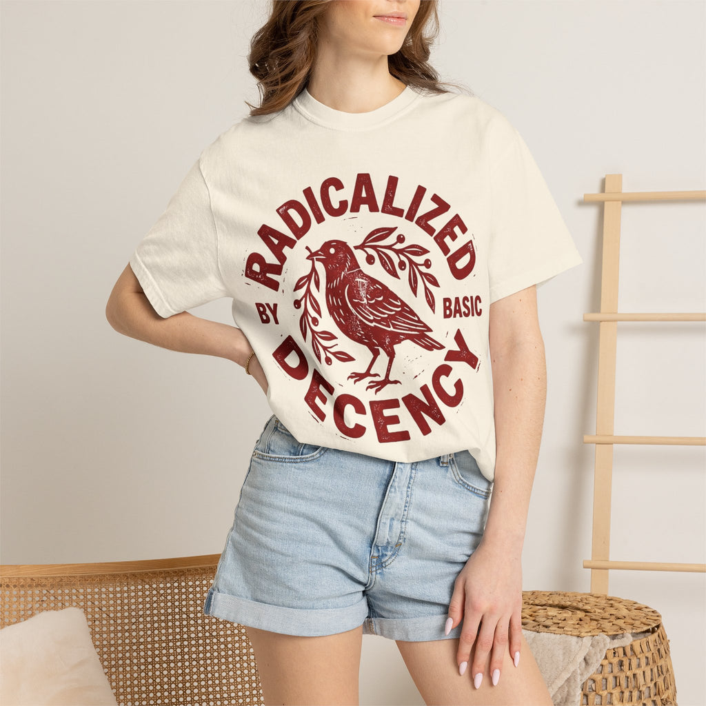 Radicalized By Basic Decency Red Bird Shirt, Folk Stamp Activist Tee, Kindness Protest Shirt, Ally Gift