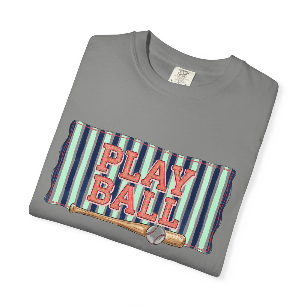 Play Ball Wide Stripe Shirt, Baseball Bat And Ball Tee, Vintage Game Day Shirt, Baseball Mom Gift