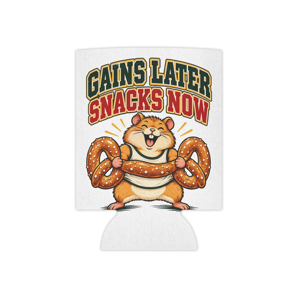 Gains Later Snacks Now Can Cooler, Funny Beer Can Sleeve, Gym Gift Stocking Stuffer