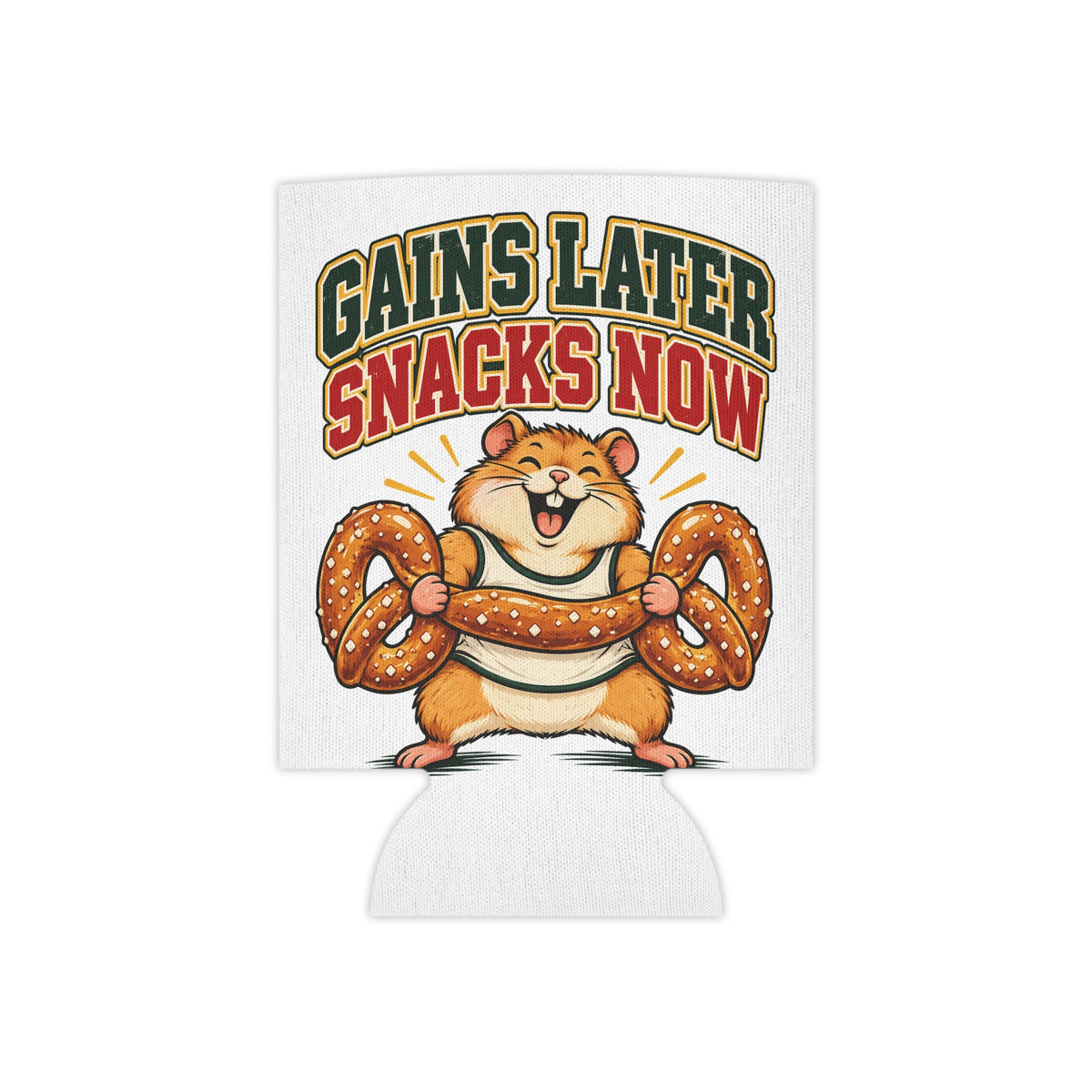 Gains Later Snacks Now Can Cooler, Funny Beer Can Sleeve, Gym Gift Stocking Stuffer
