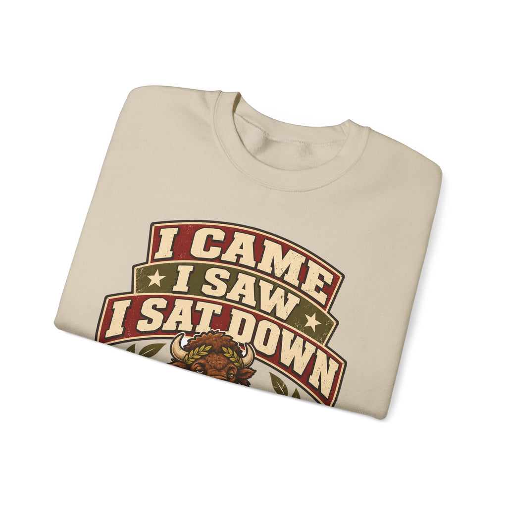 Funny Gym Sweatshirt I Came I Saw I Sat Down Bison Sweatshirt, Gym Gift For Men Women, Weightlifting Humor Sweatshirt