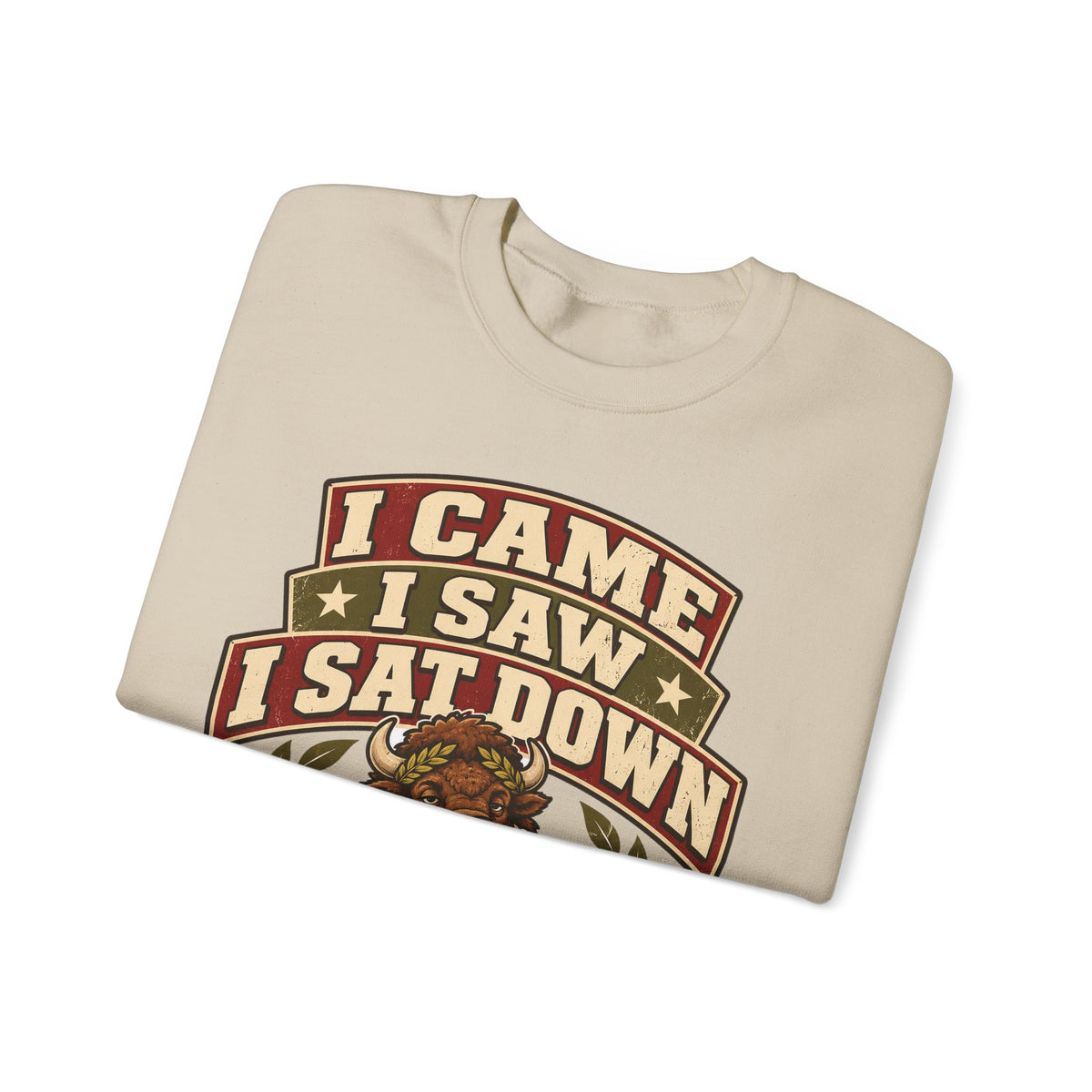 Funny Gym Sweatshirt I Came I Saw I Sat Down Bison Sweatshirt, Gym Gift For Men Women, Weightlifting Humor Sweatshirt