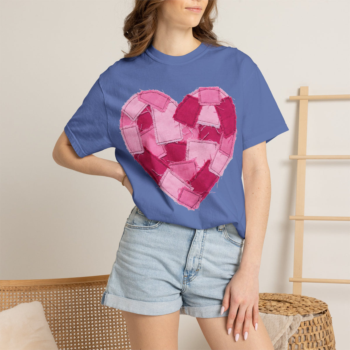 Patchwork Heart Shirt, Frayed Pink Quilt Heart Tee, Shabby Chic Valentine Shirt, Cozy Gift