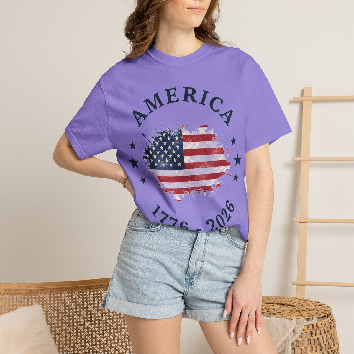 America 1776 2026 Arched Shirt, Vintage Flag Splash Tee, Patriotic Americana Shirt, Independence Day Gift