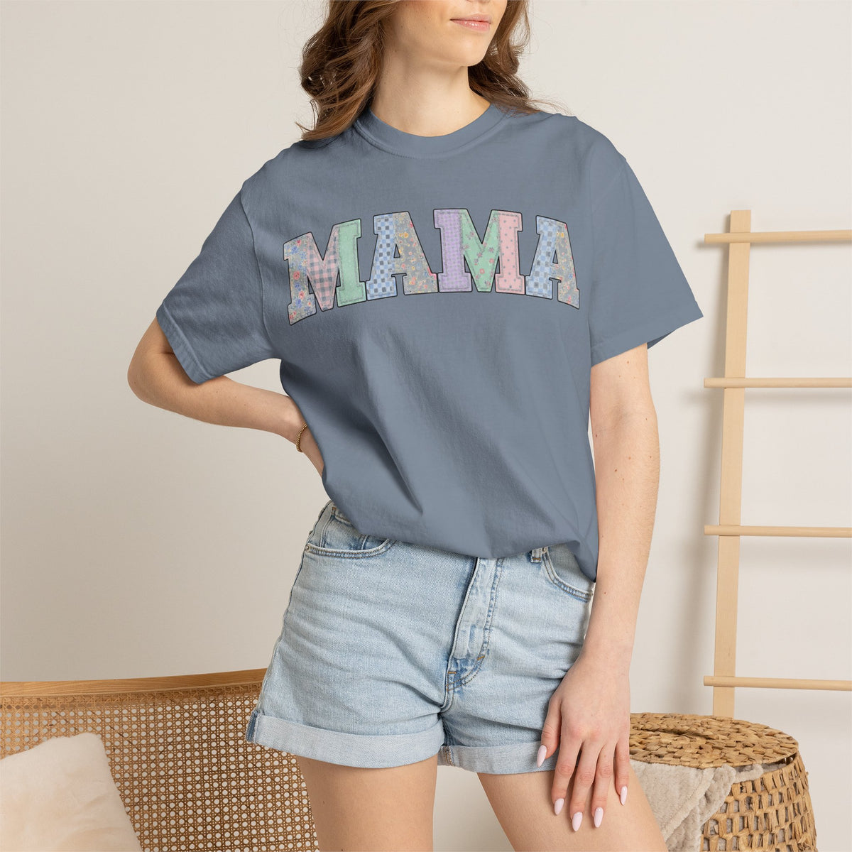 Mama Soft Patchwork Shirt, Small Pastel Applique Tee, Shabby Chic Mama Shirt, Mom Gift