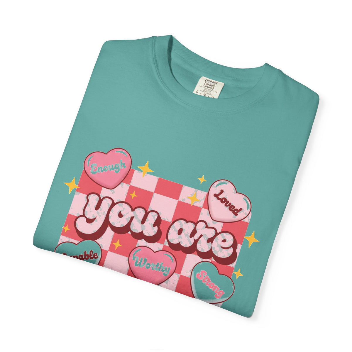 You Are Enough Pink Check Shirt, Affirmation Conversation Heart Tee, Valentines Shirt, Self Love Gift