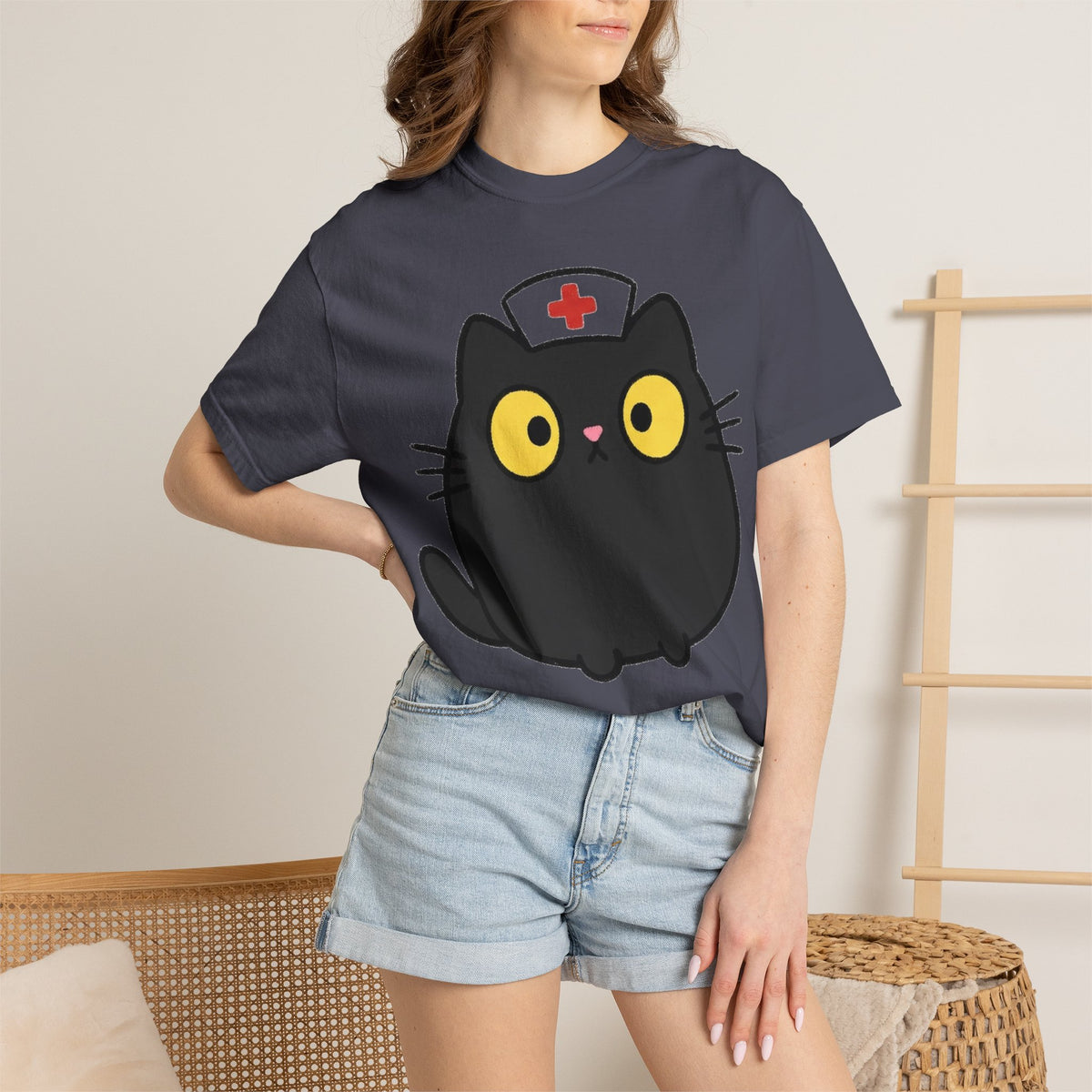 Kawaii Black Cat Nurse Shirt, Cute Cat In Nurse Cap Tee, Funny Nurse Cat Shirt, RN Gift