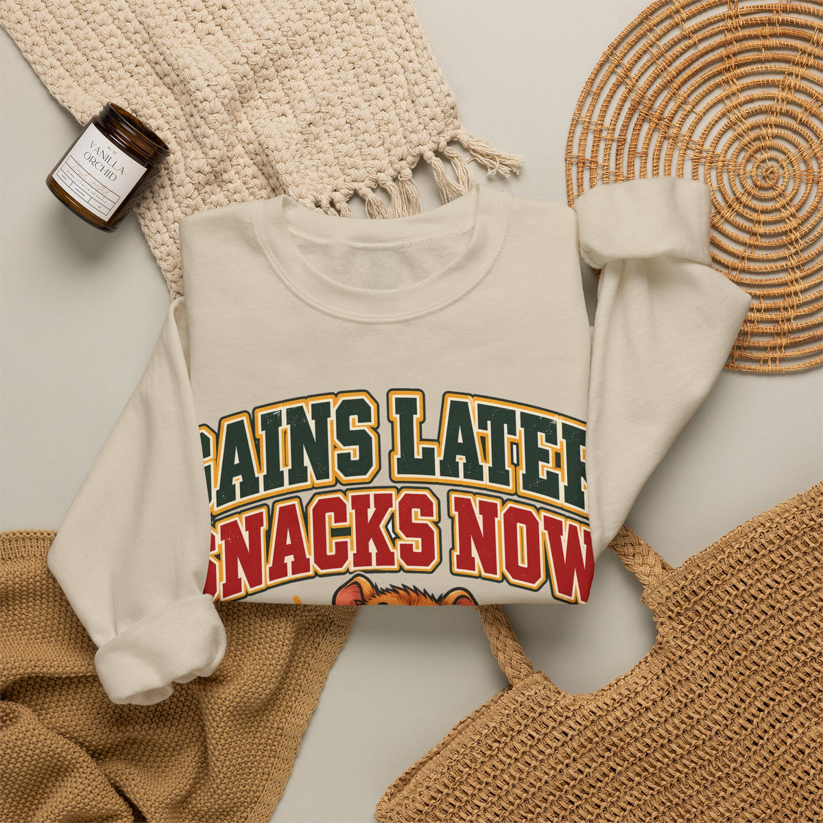 funny gym Sweatshirt Gains Later Snacks Now Sweatshirt, Funny Graphic Sweatshirt,