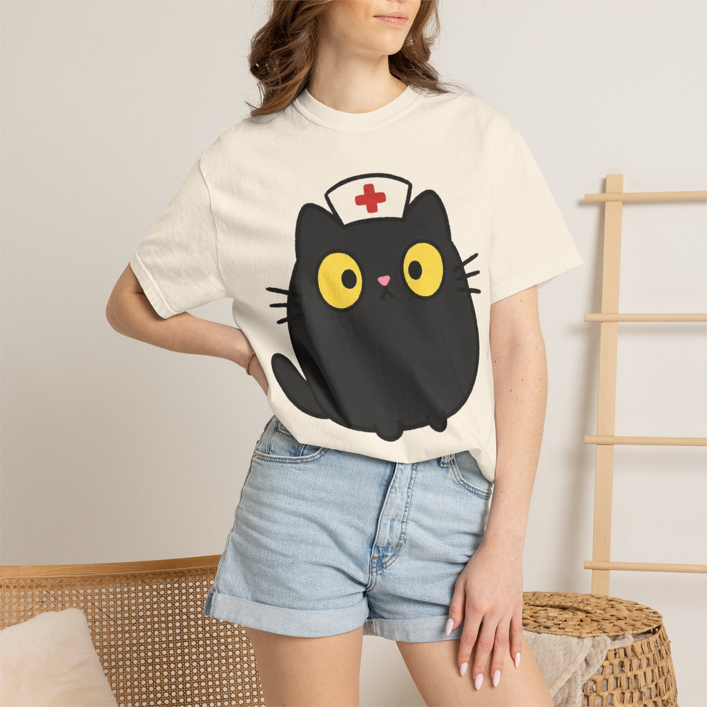 Kawaii Black Cat Nurse Shirt, Cute Cat In Nurse Cap Tee, Funny Nurse Cat Shirt, RN Gift
