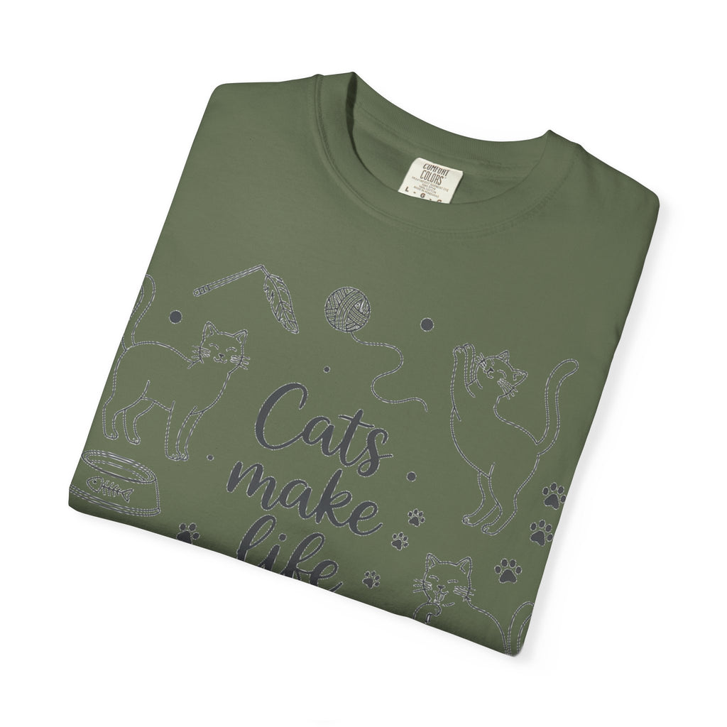 Cats Make Life Better Tall Shirt, Line Art Cat Collage Tee, Cat Lover Shirt, Cat Mom Gift