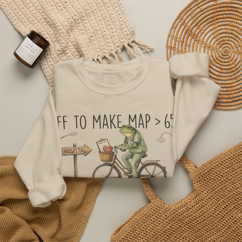 Off To Make Map Greater Than 65 Frog Sweatshirt, ICU Nurse Sweatshirt, Critical Care Nurse Gift, Funny Frog Bicycle Nurse Sweatshirt, Cardia