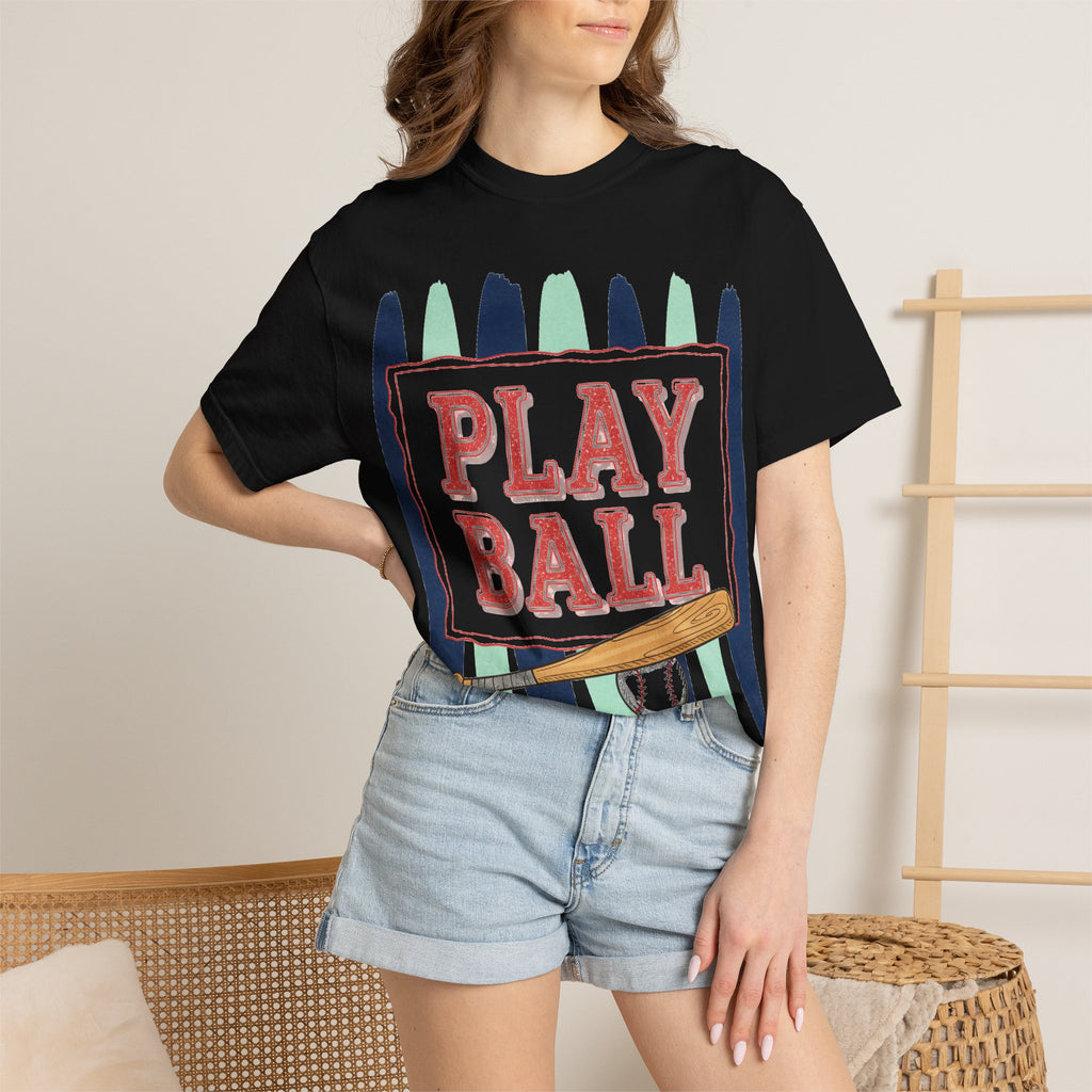 Play Ball Tall Stripe Shirt, Painted Baseball Panel Tee, Game Day Baseball Shirt, Sports Mom Gift