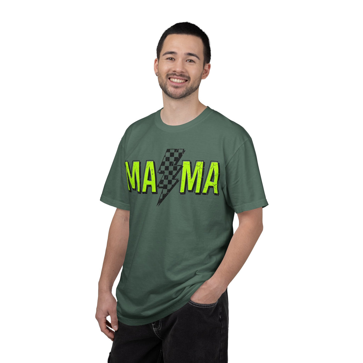 Mama Lightning Bolt Shirt, Neon Green Checkered Bolt Tee, Edgy Mom Shirt, Mama Gift