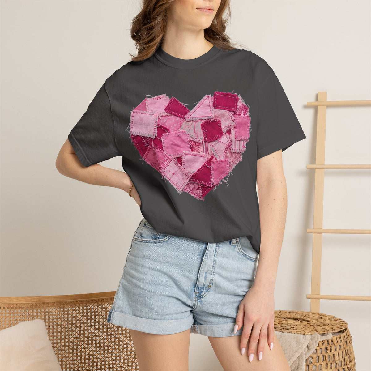 Scrappy Patchwork Heart Shirt, Frayed Quilt Valentine Tee, Cottagecore Heart Shirt, Quilter Gift