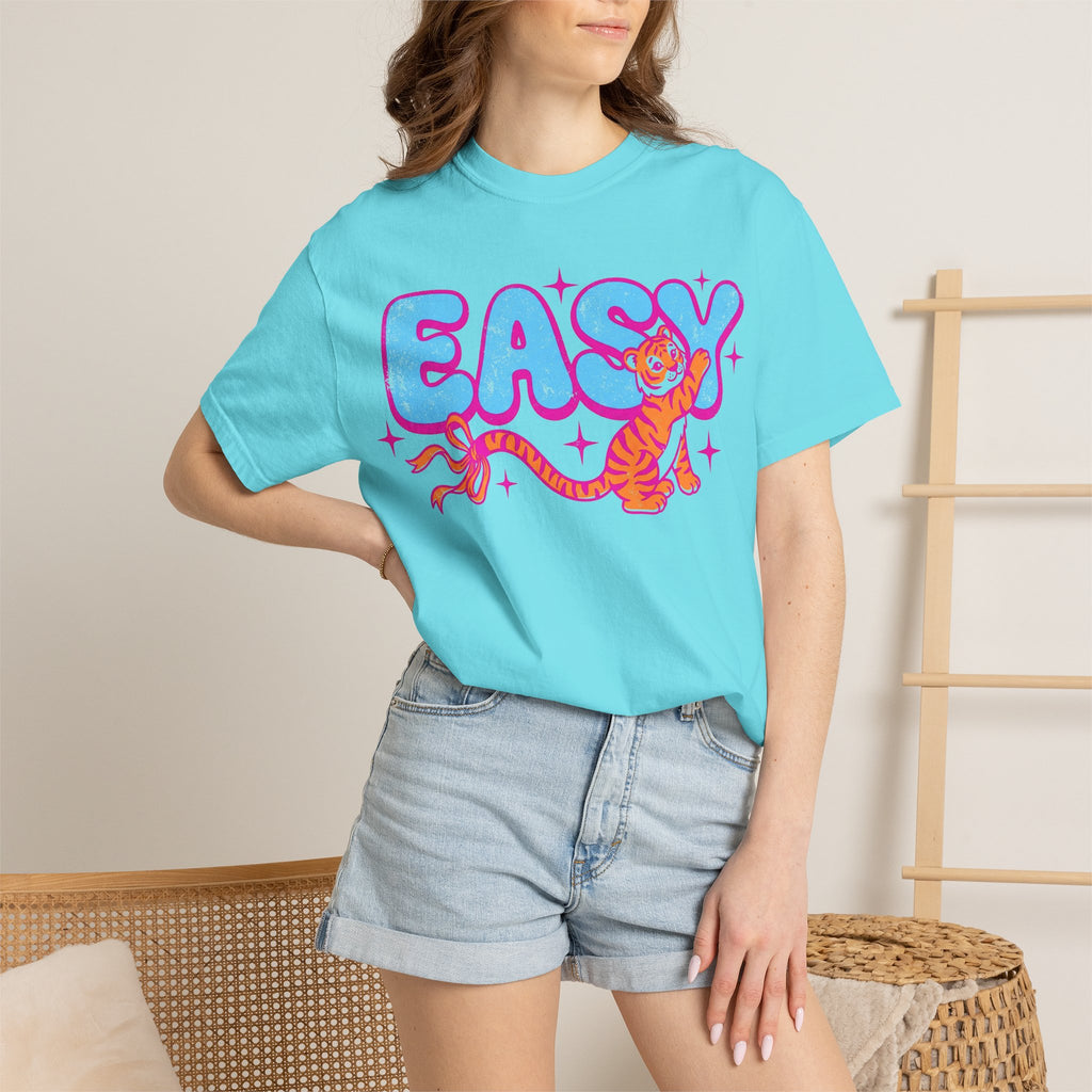 Easy Tiger Bow Shirt, Y2K Cub Bubble Type Tee, Retro Pink Blue Tiger Shirt, Trendy Gift