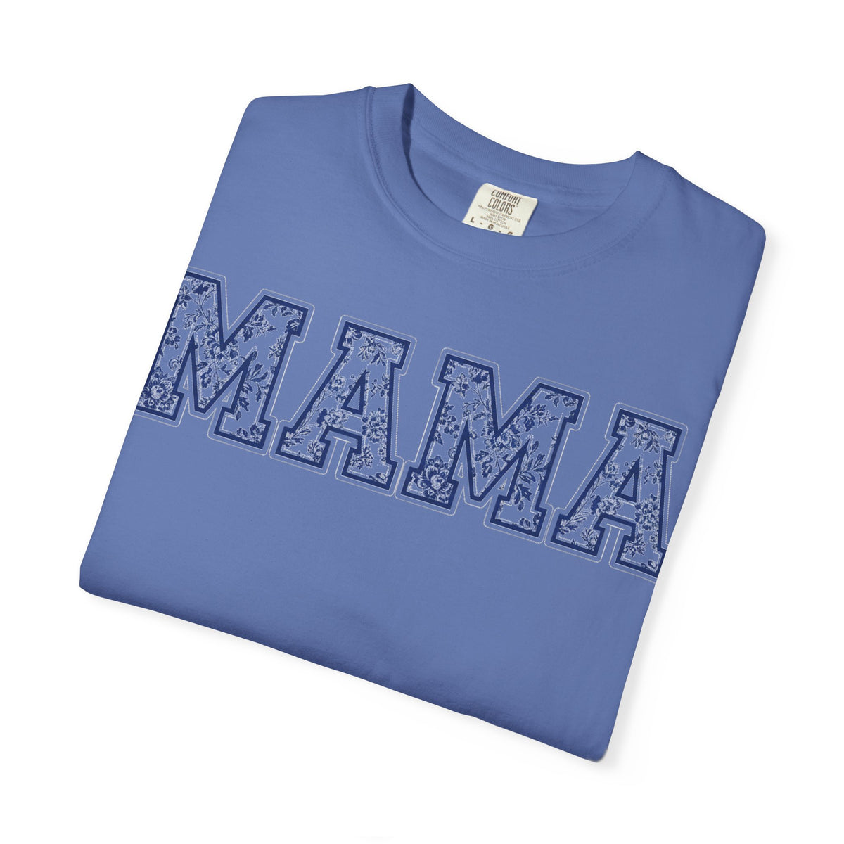 Mama Delft Blue Floral Shirt, Toile Varsity Applique Tee, Grandmillennial Mom Shirt, Mothers Day Gift