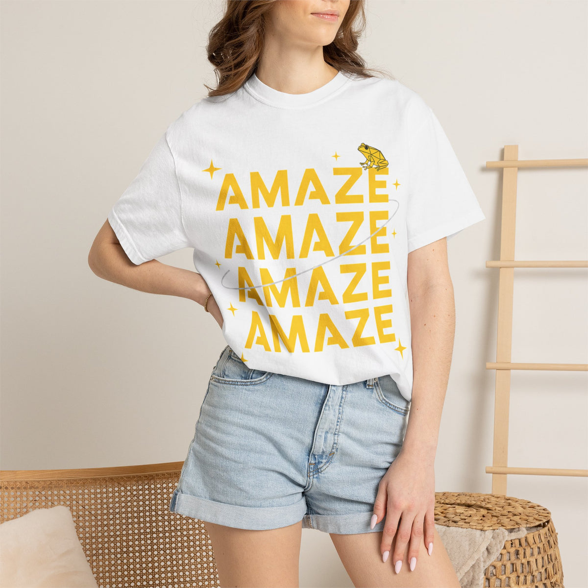 Amaze Amaze Amaze Amaze Shirt, Four Line Retro Type Tee, Frog Sparkle Graphic Shirt, Trendy Gift