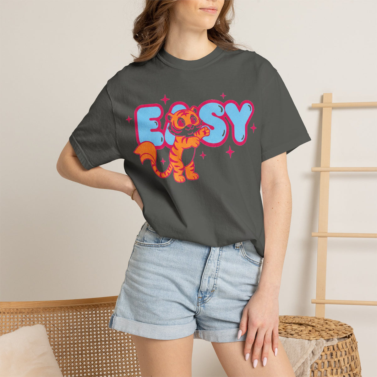 Easy Tiger Centre Cub Shirt, Y2K Retro Bubble Tiger Tee, Pink Sparkle Shirt, Funny Flirty Gift
