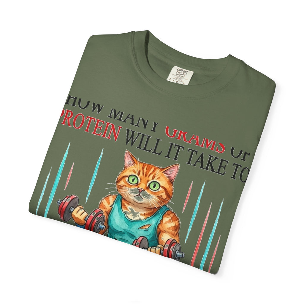 How Many Grams Of Protein Will It Take To Restore The Light In My Eyes Shirt, Funny Gym Cat Tee, Burnout Humor Shirt, Lifter Gift