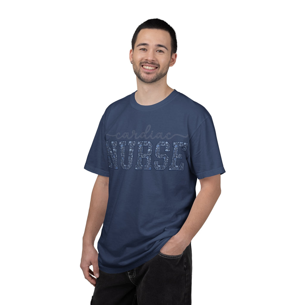 Cardiac Nurse Shirt, Blue Floral Varsity Nurse Tee, Cardiology RN Shirt, Cardiac Nurse Gift