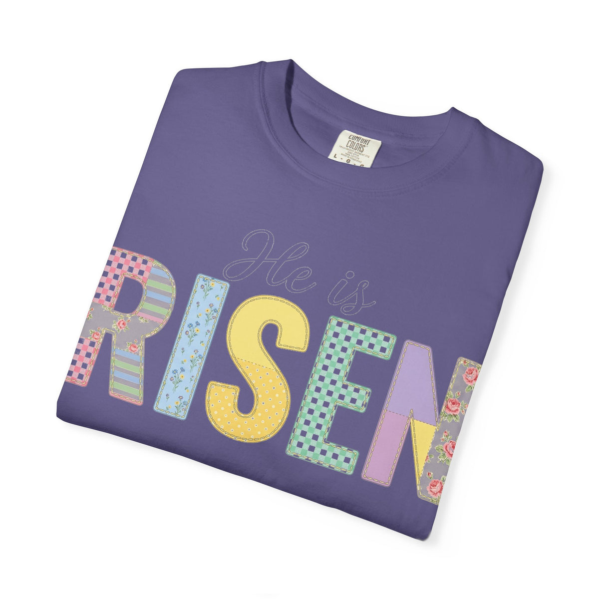 He Is Risen Patchwork Shirt, Faux Applique Easter Tee, Gingham Floral Christian Shirt, Easter Gift
