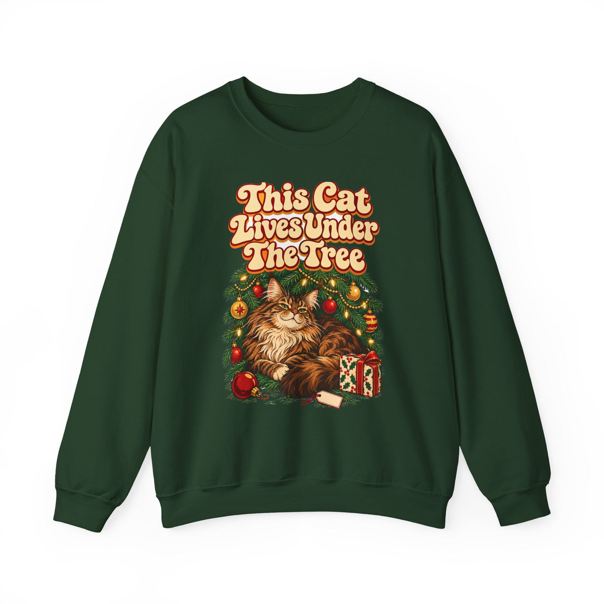 Funny Christmas Cat Sweatshirt This Cat Lives Under The Tree Shirt, Funny Holiday Gift Tee, Christmas Gift Idea