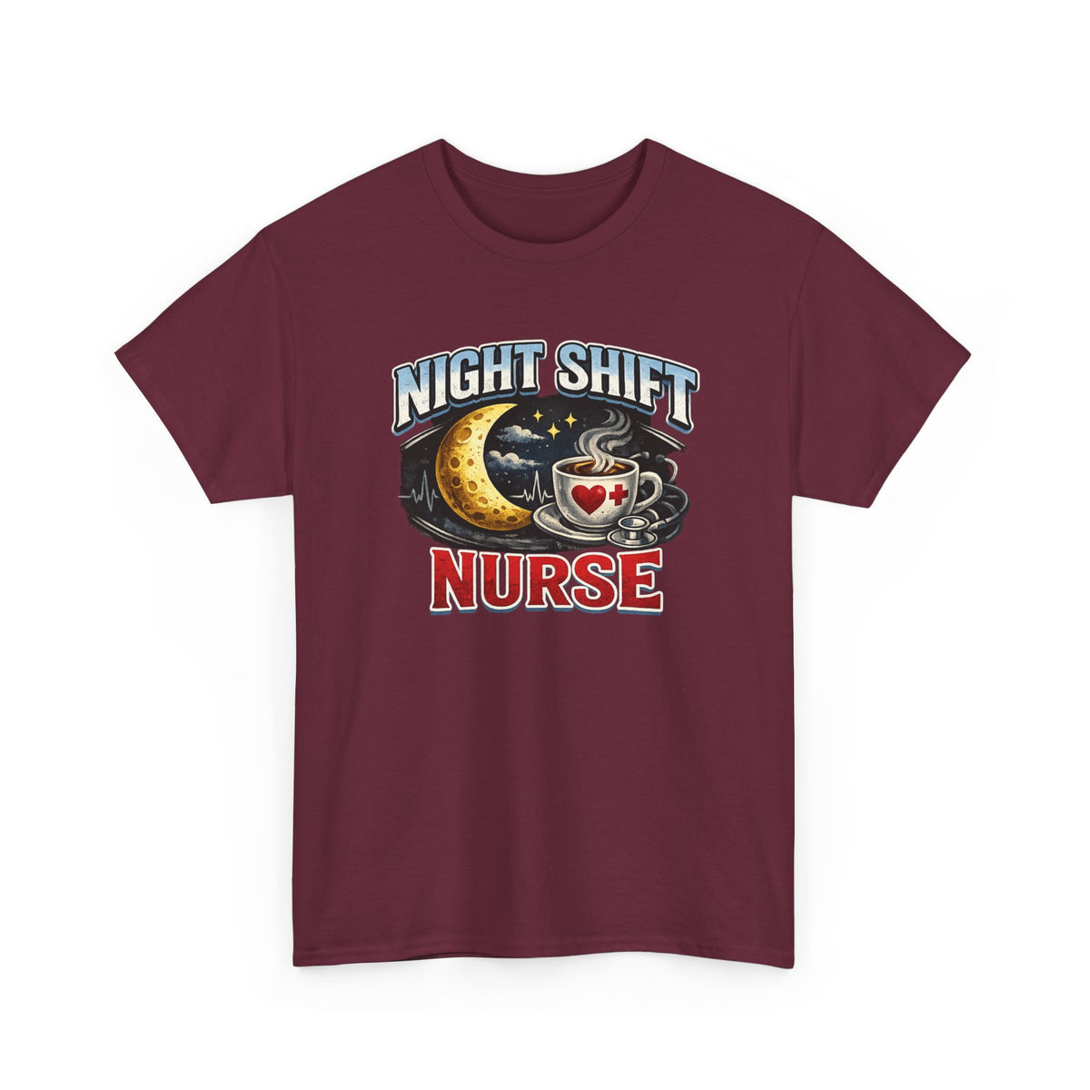 Night Shift Nurse T‑Shirt - Cute Moon & Coffee Graphic Tee for Nurses