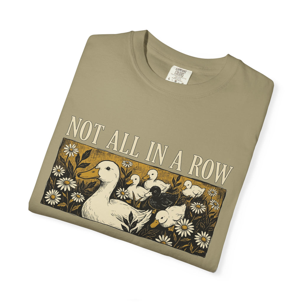 Not All In A Row Shirt, Woodcut Duck And Daisies Tee, Vintage Block Print Shirt, Funny Duck Gift