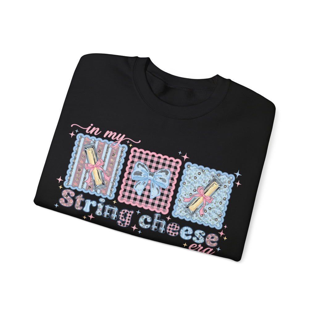 In My String Cheese Era Sweatshirt, Coquette Bow Snack Sweatshirt, Funny Girly Meme Sweatshirt, Pastel Pink Blue Gift for Her, Cute Food Hum
