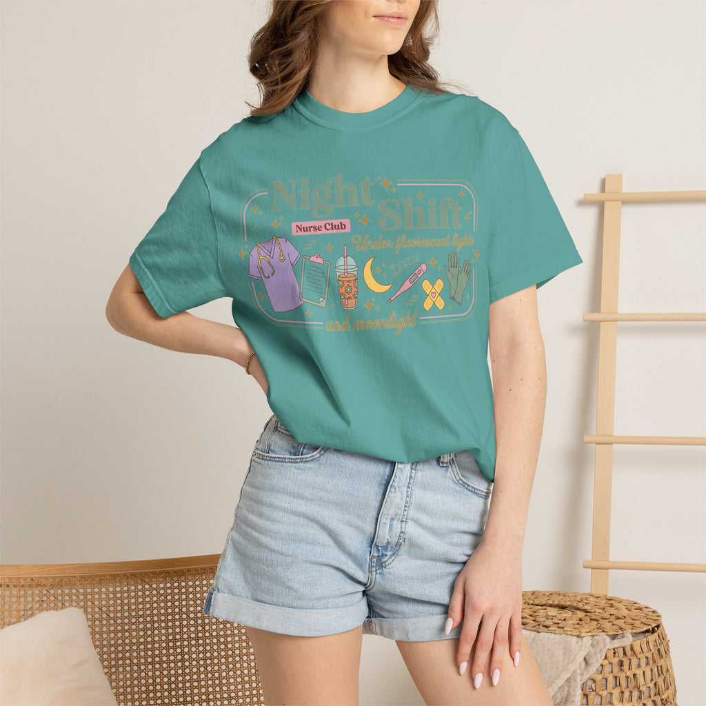Night Shift Nurse Club Shirt, Under Fluorescent Lights And Moonlight Tee, Cute Night Nurse Shirt, RN Gift