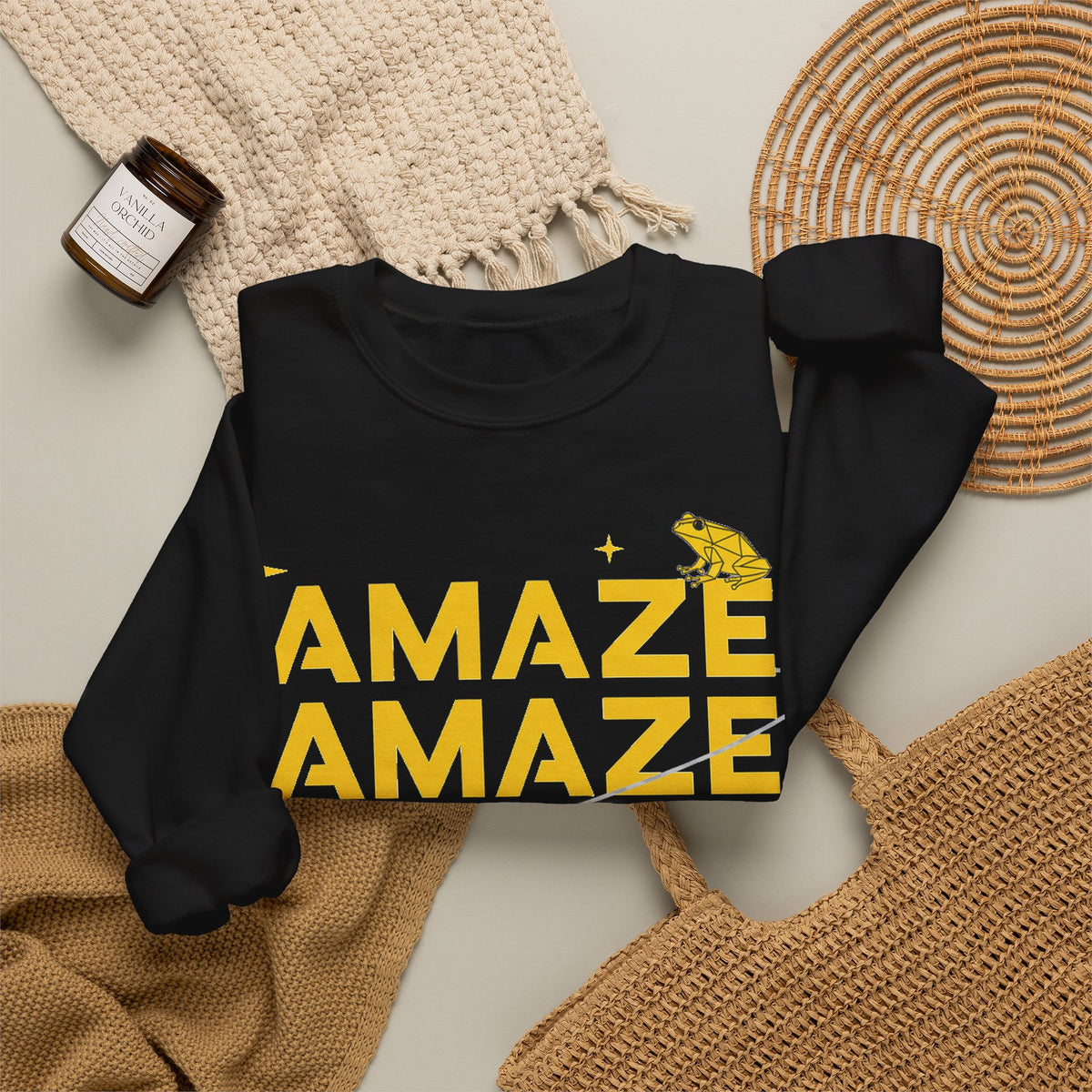 Amaze Amaze Amaze Frog Sweatshirt, Funny Retro Frog Sweatshirt, Yellow Typography Frog Lover Gift, Weird Meme Sweatshirt, Cottagecore Frog G