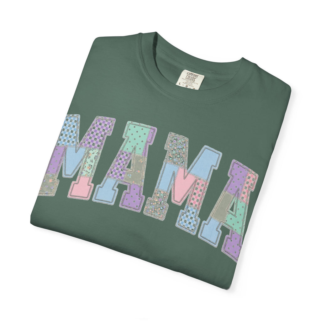 Mama Patchwork Shirt, Pastel Faux Applique Varsity Tee, Shabby Chic Mom Shirt, Mothers Day Gift
