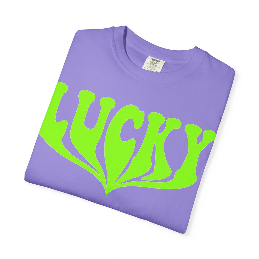 Lucky Drippy Type Shirt, Neon Green Psychedelic Tee, Retro St Patricks Day Shirt, Rave Gift