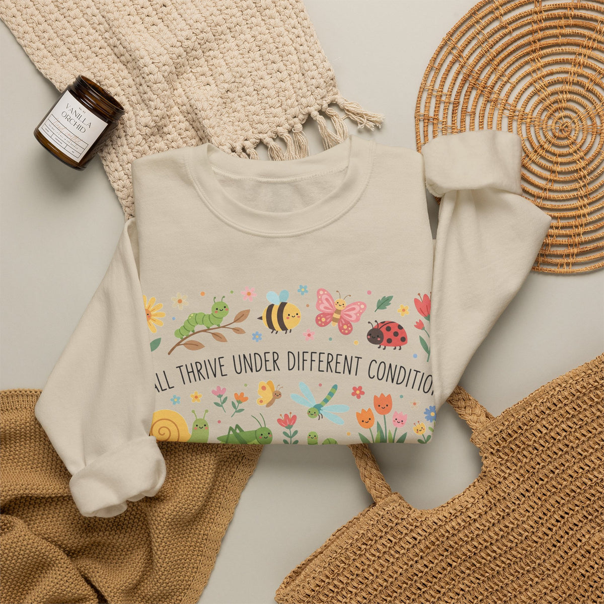We All Thrive Under Different Conditions Sweatshirt, Inclusion Garden Bugs Sweatshirt, Special Education Teacher Gift, Neurodiversity Sweats
