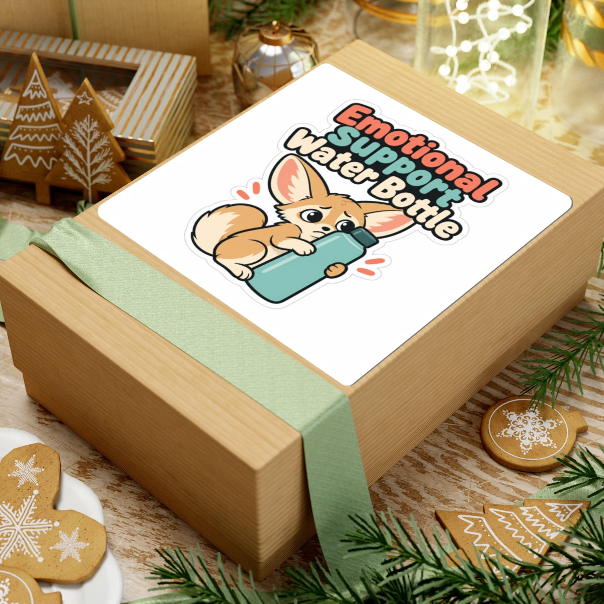 Emotional Support Water Bottle Sticker, Funny Water Bottle Decal, Cute Fennec Fox Laptop Sticker
