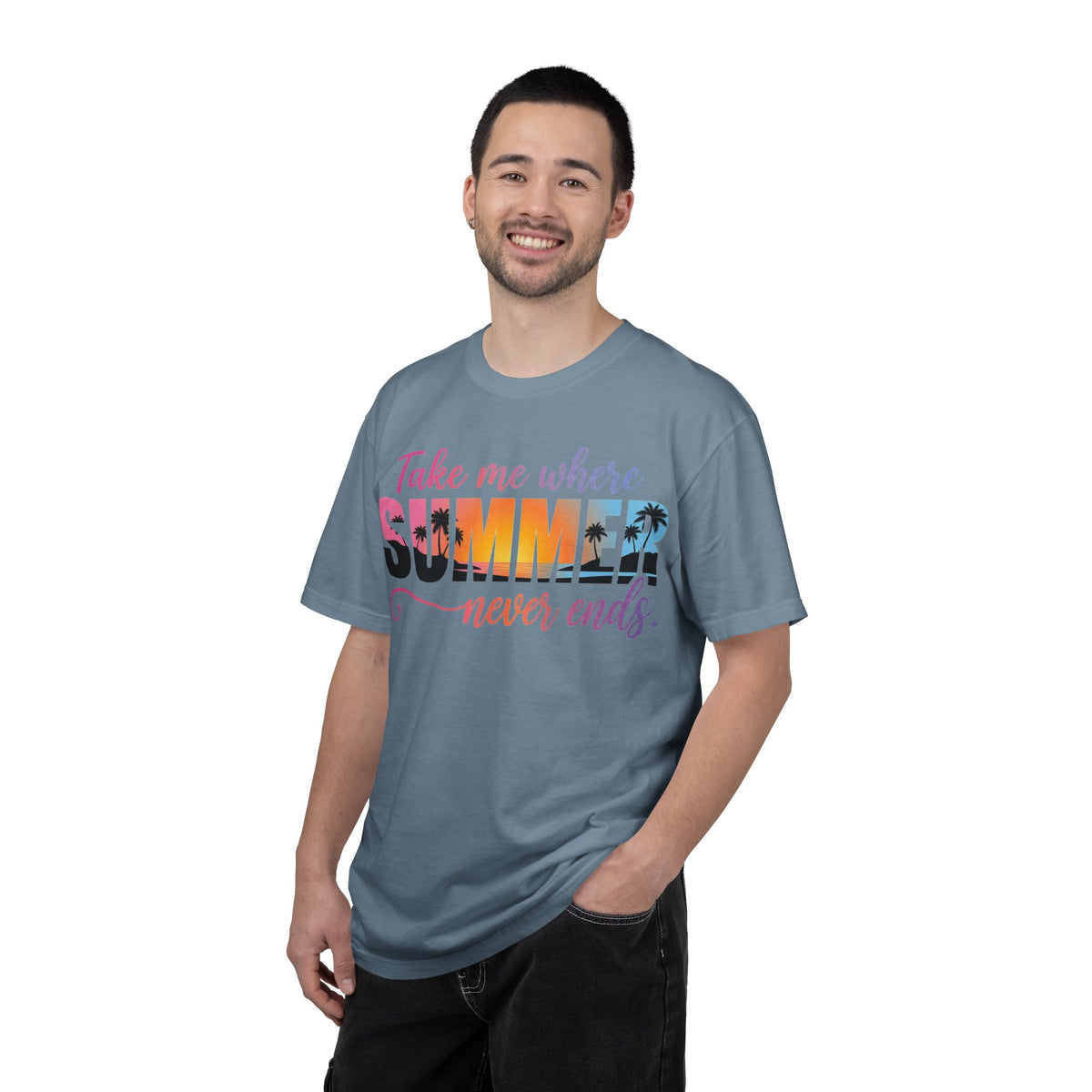 Take Me Where Summer Never Ends Bright Shirt, Tropical Sunset Type Tee, Vacation Shirt, Beach Gift