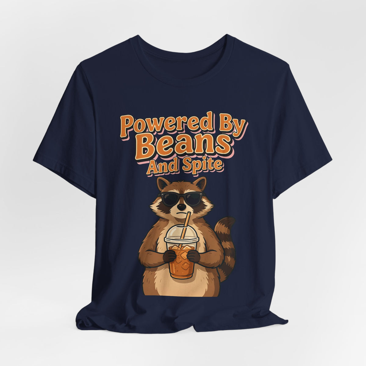Funny Coffee Shirt Powered By Beans And Spite | Sarcastic Coffee Lover Shirt | Iced Coffee Raccoon Shirt | Gift
