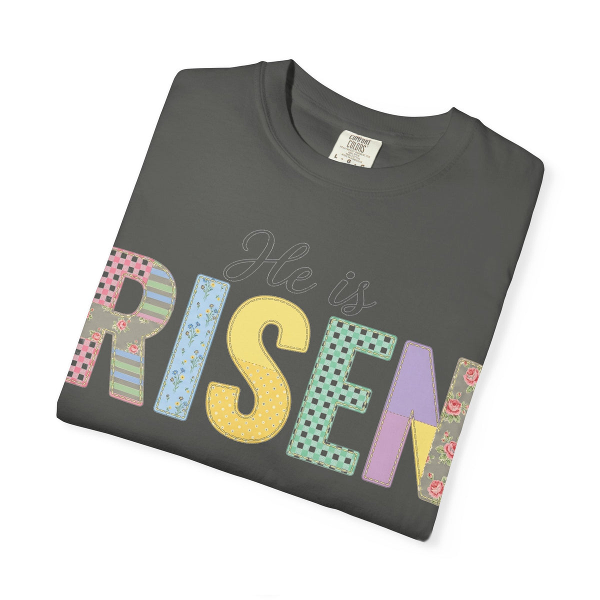 He Is Risen Patchwork Shirt, Faux Applique Easter Tee, Gingham Floral Christian Shirt, Easter Gift