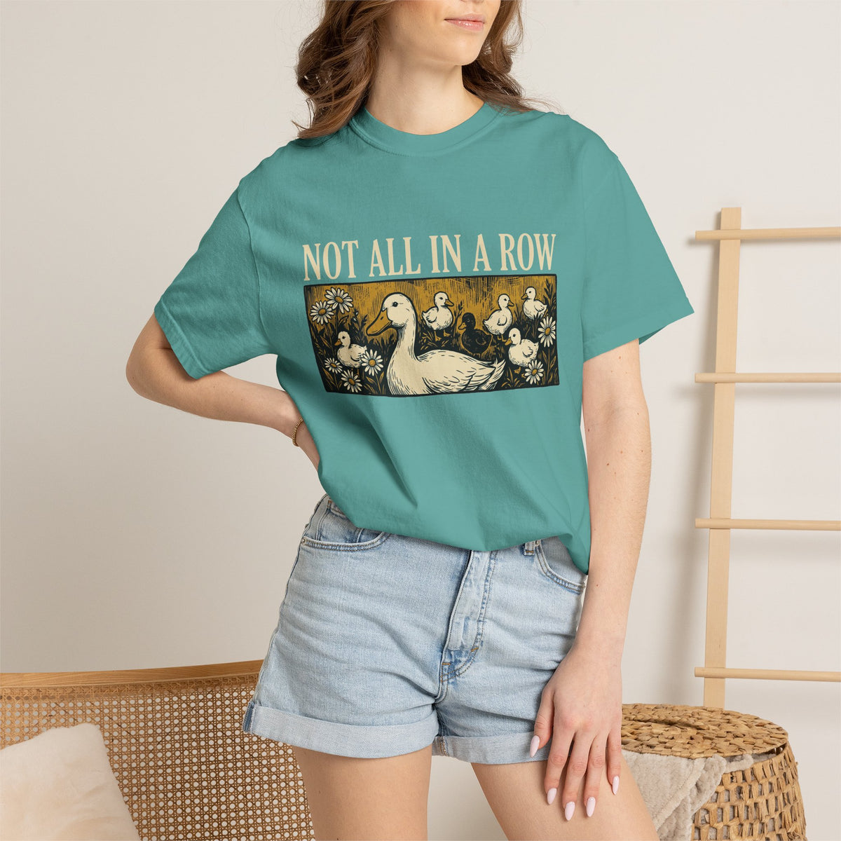 Not All In A Row Gold Panel Shirt, Woodcut Duck Family Tee, Folk Art Duck Shirt, Funny Gift