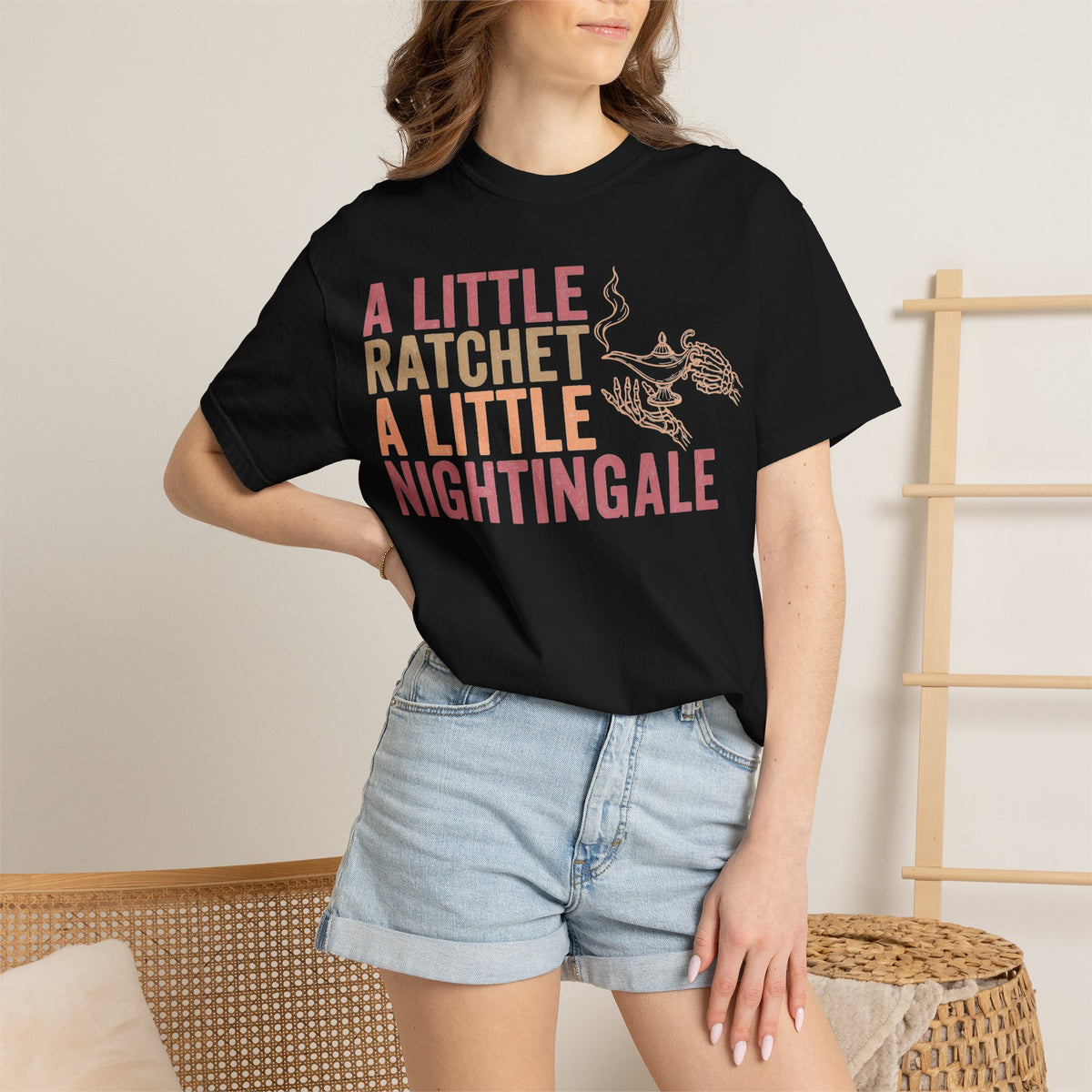 A Little Ratchet A Little Nightingale Shirt, Funny Nurse Shirt, Skeleton Hand Lamp Nurse Tee, Sarcastic RN Gift