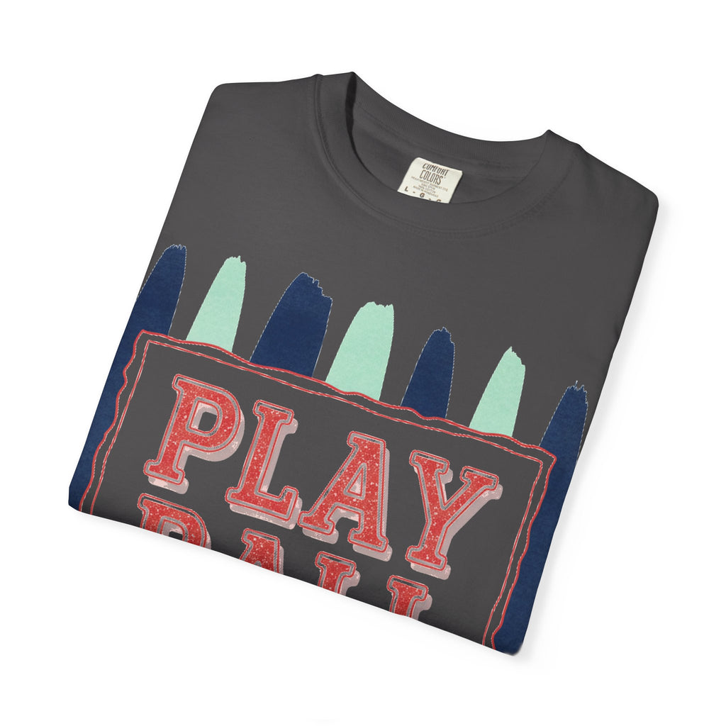 Play Ball Tall Stripe Shirt, Painted Baseball Panel Tee, Game Day Baseball Shirt, Sports Mom Gift