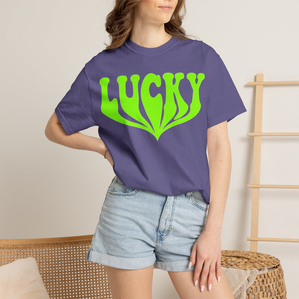 Lucky Drippy Type Shirt, Neon Green Psychedelic Tee, Retro St Patricks Day Shirt, Rave Gift