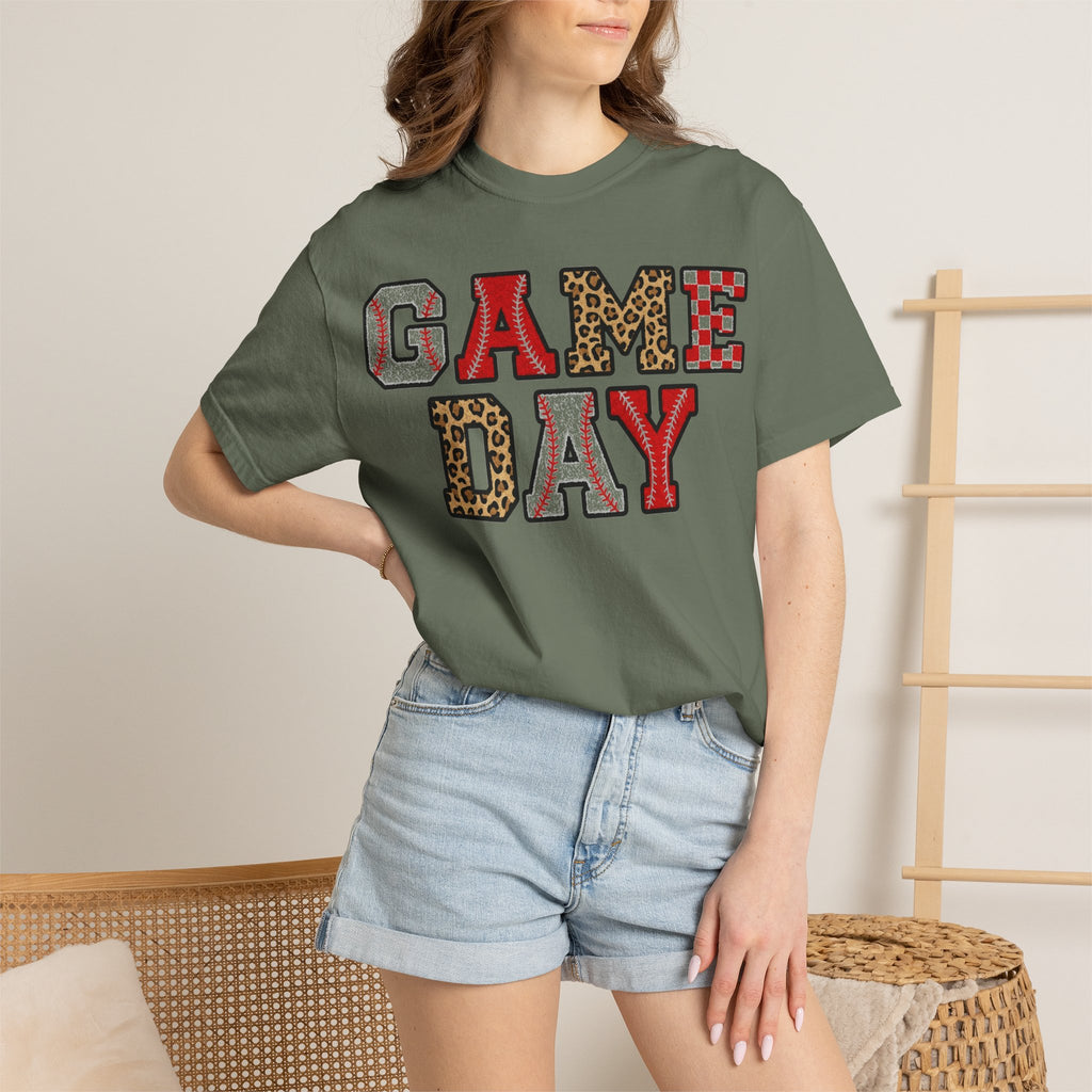 Game Day Varsity Patch Shirt, Baseball Leopard Letter Tee, Sports Mom Shirt, Baseball Mom Gift