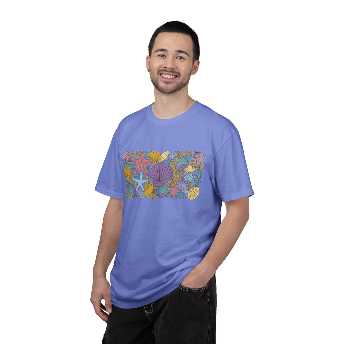 Seashell Starfish Shirt, Pastel Beach Shell Collage Tee, Coastal Summer Shirt, Beach Lover Gift