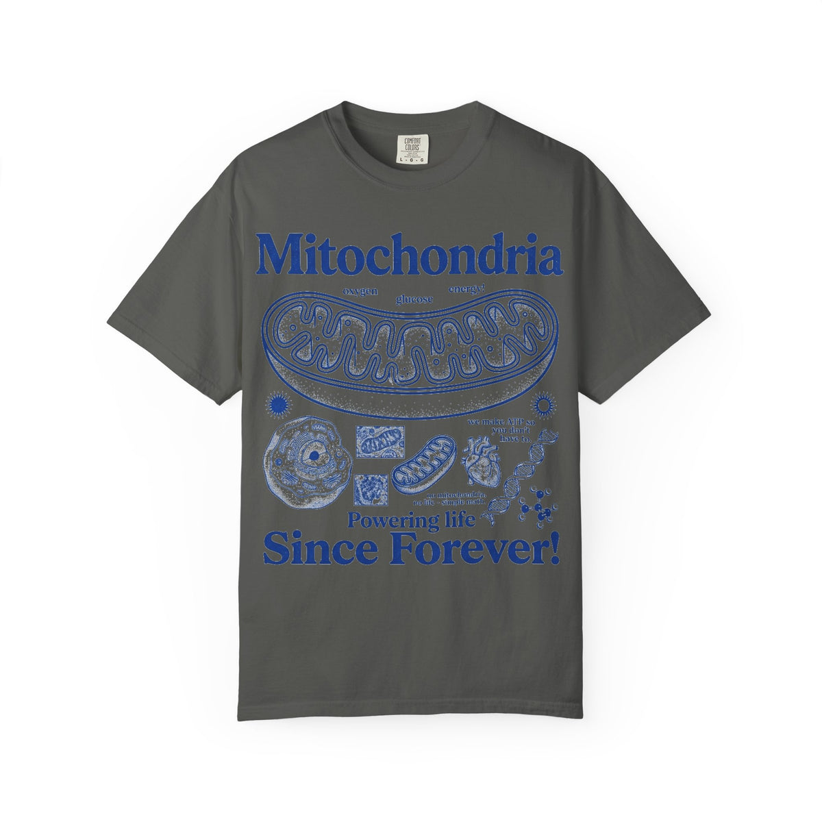 Mitochondria Powering Life Since Forever Tall Shirt, Retro Biology Poster Tee, Science Teacher Shirt, Nerd Gift
