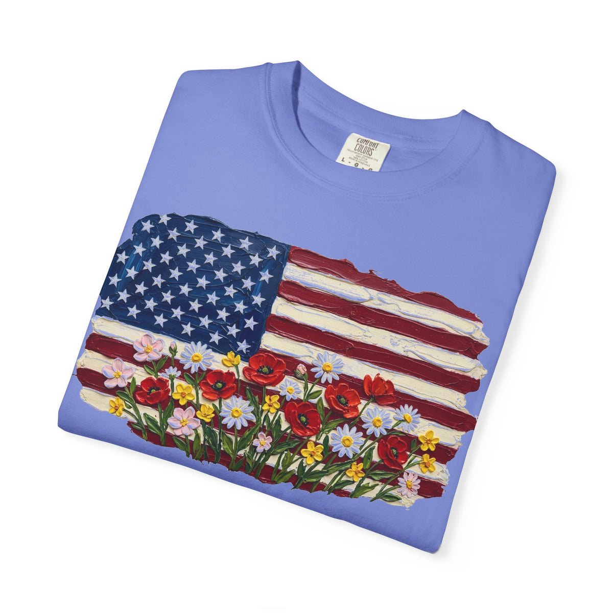 Impasto American Flag Wildflowers Shirt, Painted Flag Floral Tee, Patriotic Garden Shirt, Fourth Of July Gift
