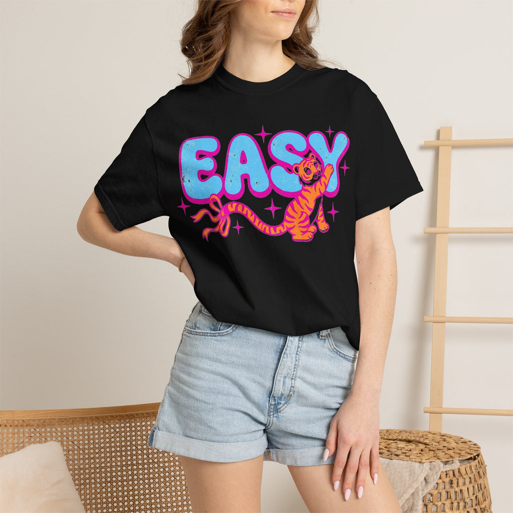Easy Tiger Bow Shirt, Y2K Cub Bubble Type Tee, Retro Pink Blue Tiger Shirt, Trendy Gift
